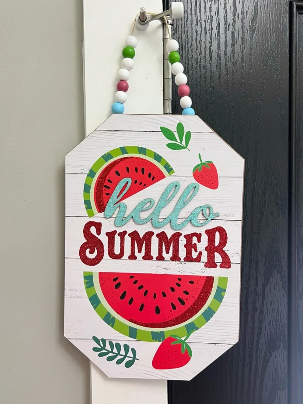 Hello Summer Watermelon Wall Sign - White, Red & Green